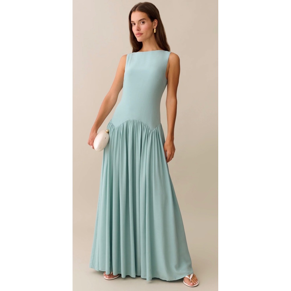 Few Moda Kourt Light Turquoise Sleeveless Drop Waist Maxi Dress K25WDRS1206G